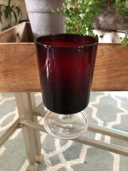 Vintage Red Luminarc Glasses / Made in France - 6 Footed Glasses - wine glass, Barware - Loom Vintage