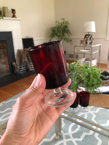 Vintage Red Luminarc Glasses / Made in France - 6 Footed Glasses - wine glass, Barware - Loom Vintage