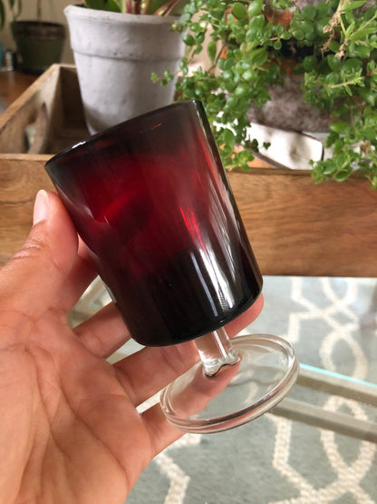Vintage Red Luminarc Glasses / Made in France - 6 Footed Glasses - wine glass, Barware - Loom Vintage