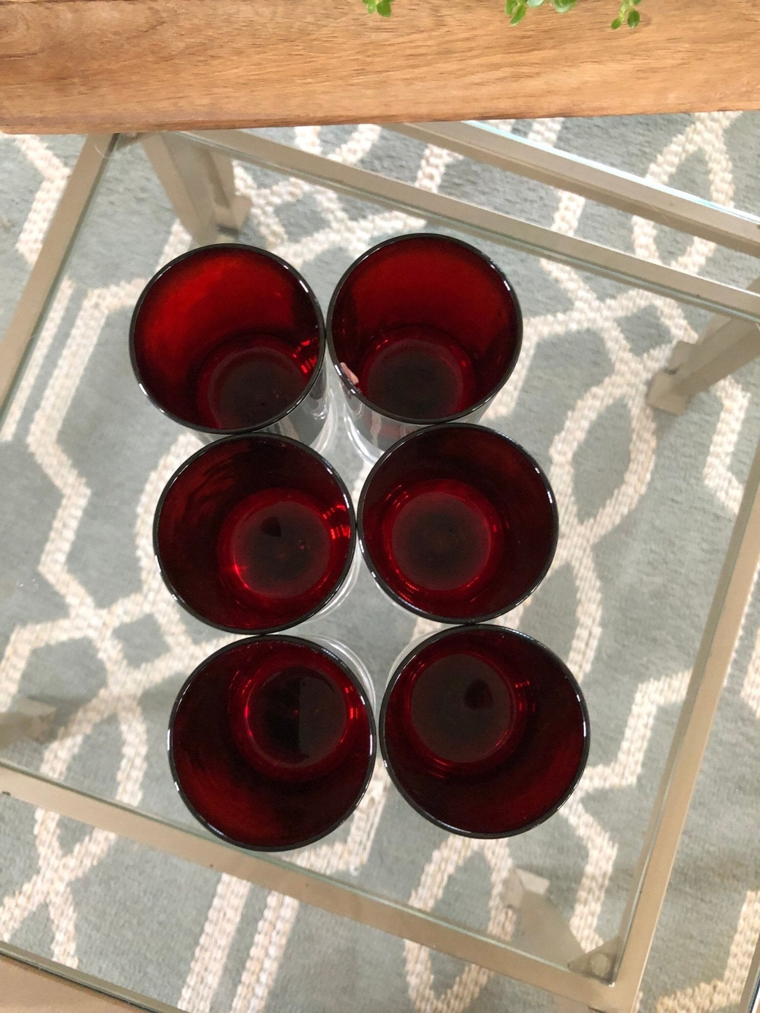Vintage Red Luminarc Glasses / Made in France - 6 Footed Glasses - wine glass, Barware - Loom Vintage