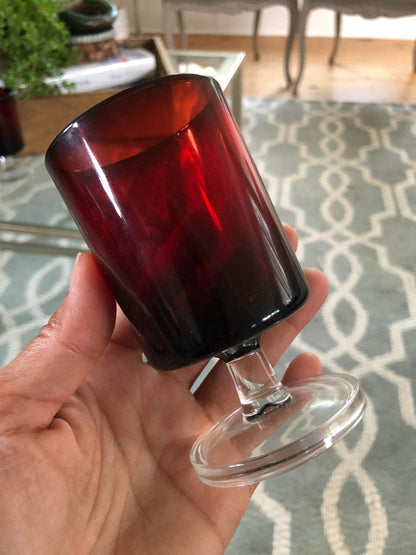 Vintage Red Luminarc Glasses / Made in France - 6 Footed Glasses - wine glass, Barware - Loom Vintage