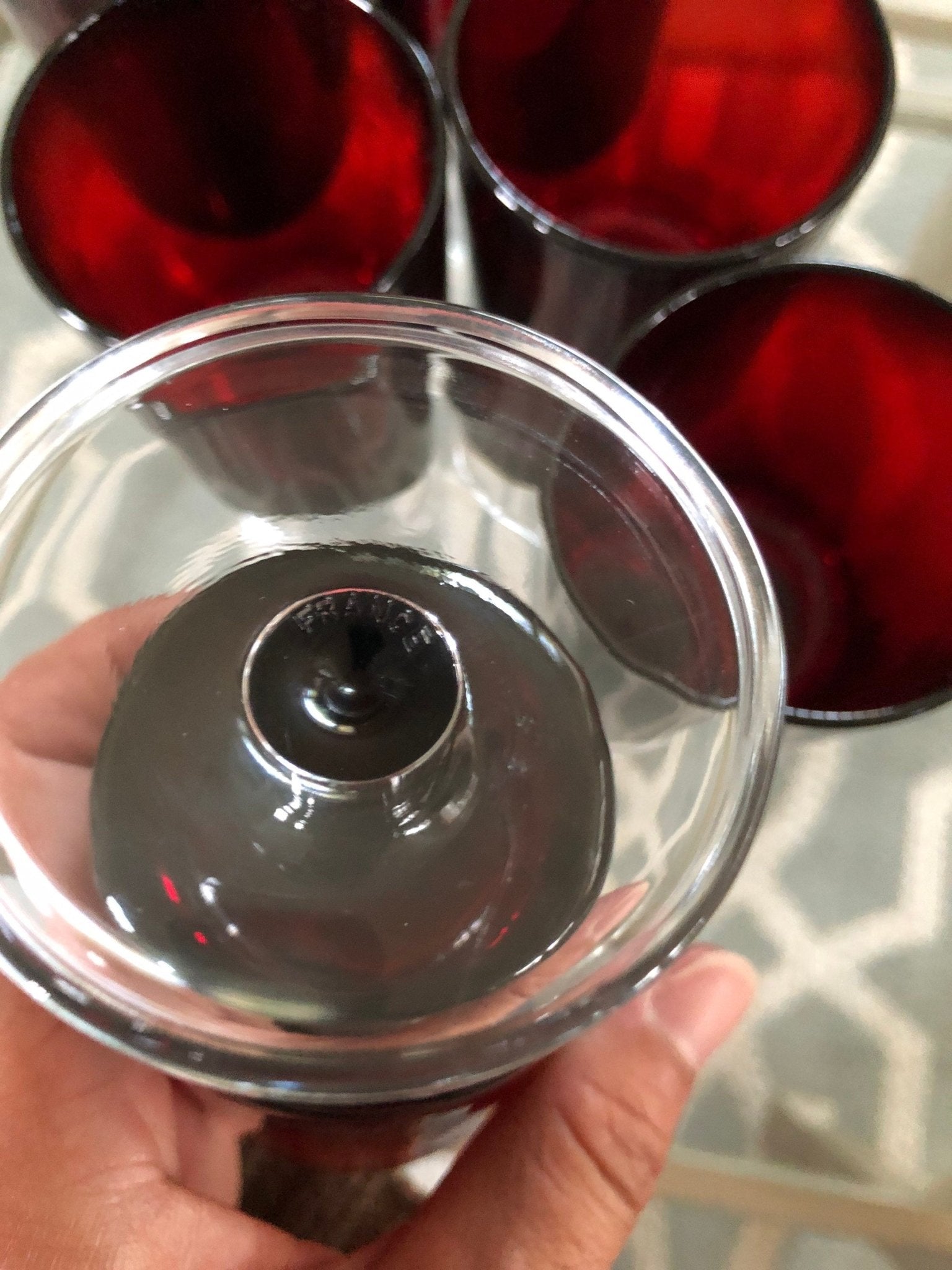 Vintage Red Luminarc Glasses / Made in France - 6 Footed Glasses - wine glass, Barware - Loom Vintage
