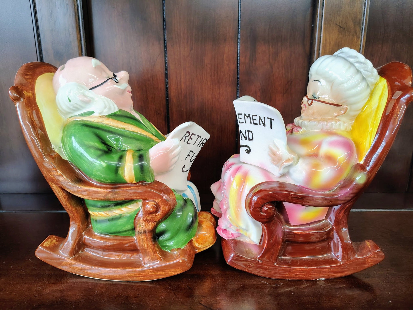 Vintage “Retirement Fund” Grandparents Piggy Banks – Set of 2 – 7.5” - Loom Vintage
