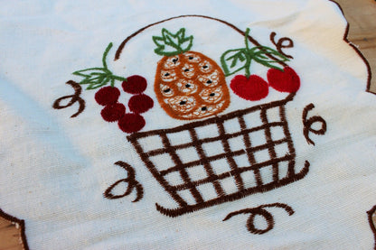 Vintage Set of 4 Embroidered Vintage Table Linens / Fruit Basket Matching Dresser Scarves / Fall Table Linen / Made in Portugal - Loom Vintage