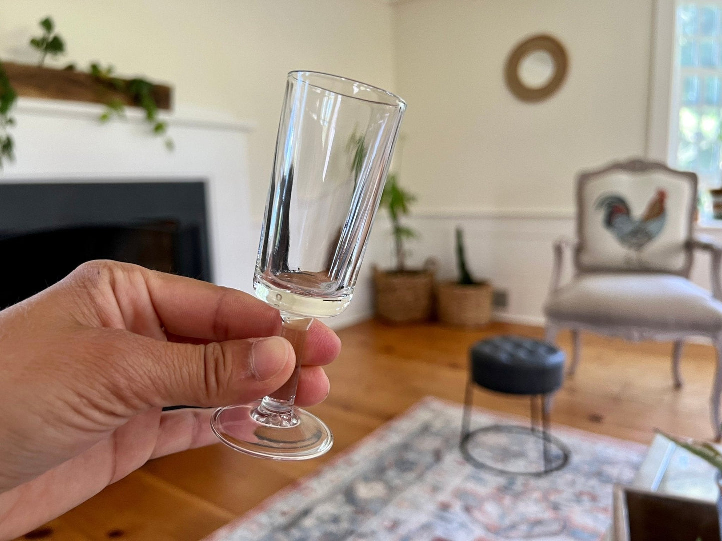 Vintage Set of 4 Footed Shot Glasses, Fancy Barware, Clear Glass Shot Flutes - Loom Vintage