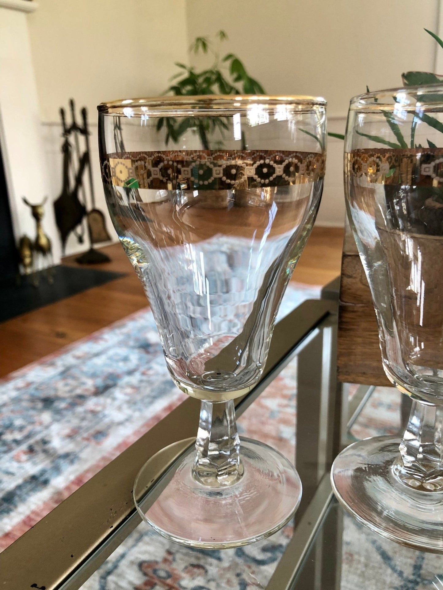 Vintage Set of 4 Gold Rimmed Crystal Wine or Water Glasses, Classic Glassware - Loom Vintage