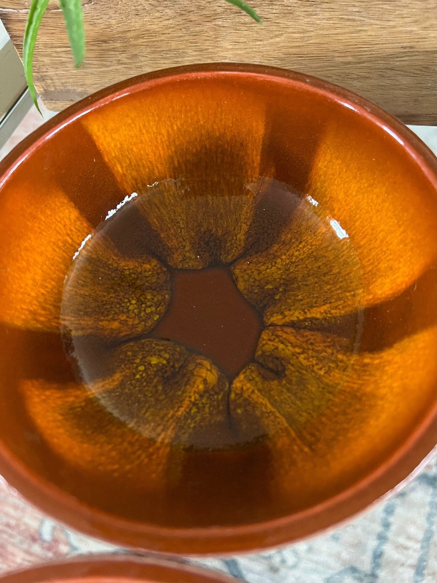 Vintage set of 4 Sequoia 613 - B USA Pottery Bowls, Ceramic Mid Century California Pottery, Orange/Brown Retro Serve Ware, Walnut Shell Bowls - Loom Vintage