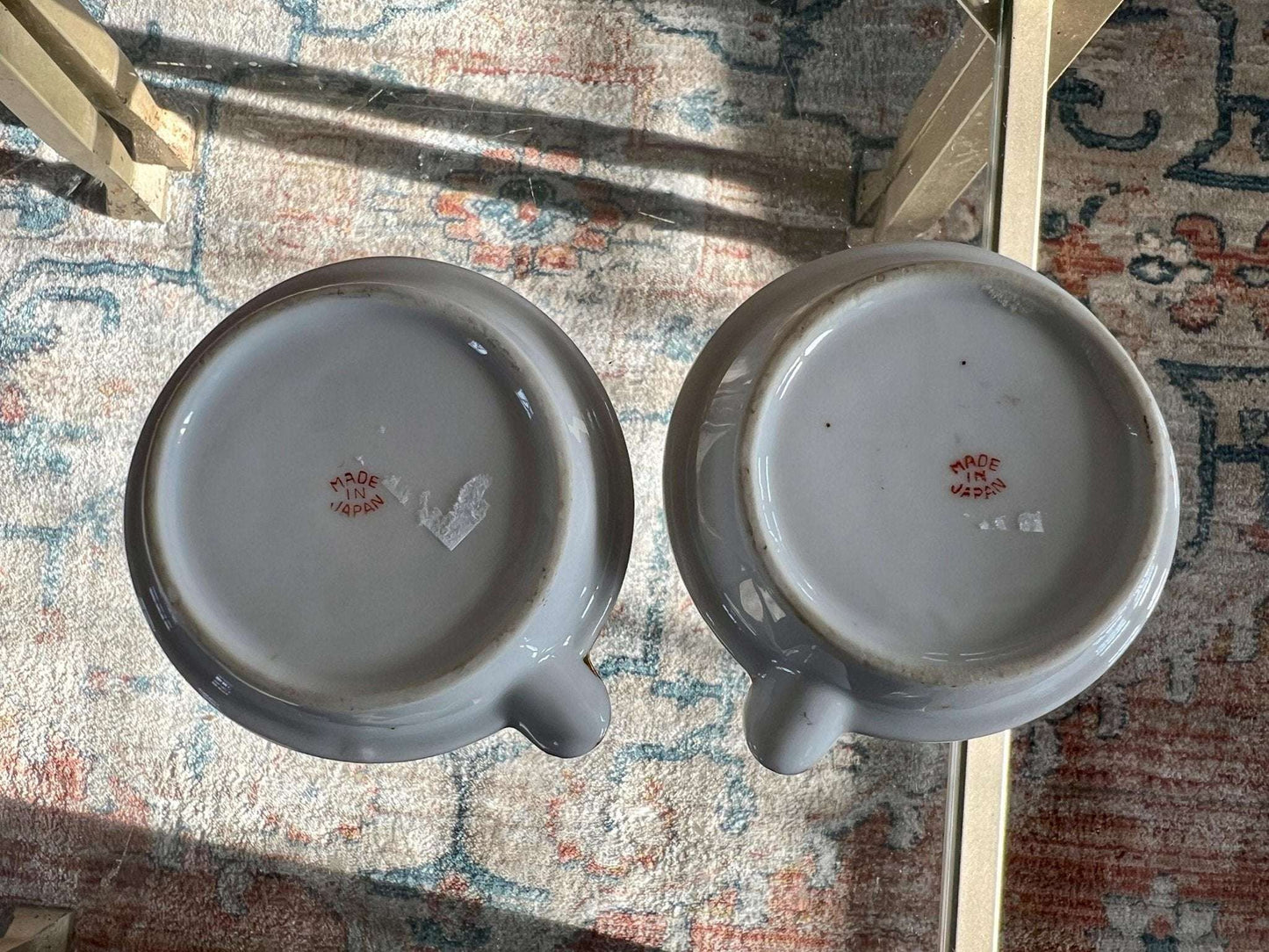 Vintage Set of Hand Painted Floral Ash Trays, Small Round Ring Dish, Trinket Bowl, Ashtray, Japan - Loom Vintage