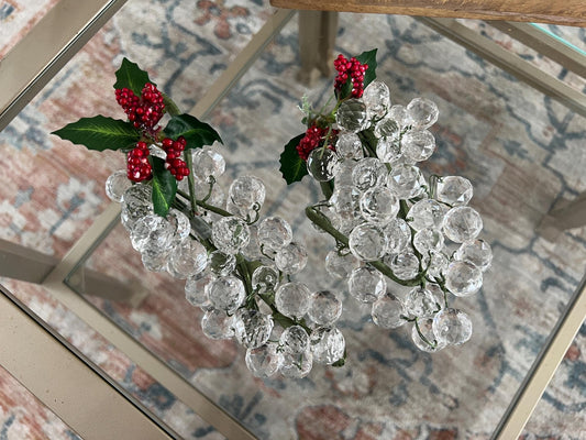 Vintage Set of MCM Lucite Faceted Clear Grape Clusters, Vintage Kitschy Sparky MCM Fruit Decor - Loom Vintage