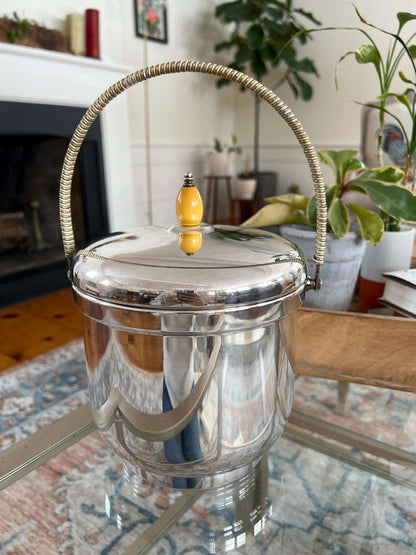 Sheffield silverplate ice bucket with domed lid and rope handle, photo 2 of 10