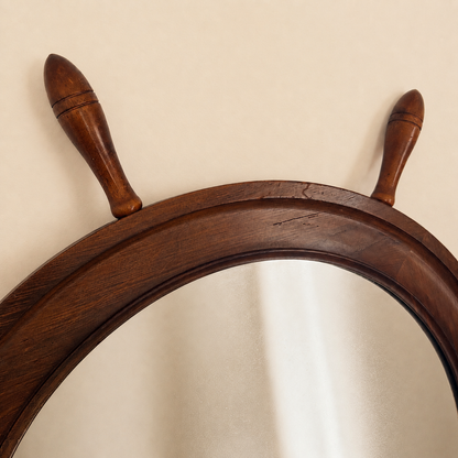 Detail of two top handles and the wood frame