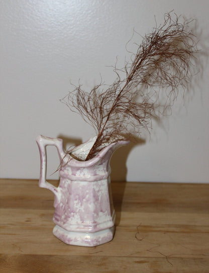 Vintage Small Ceramic Pottery Ironstone Pitcher Vase with Pink Splatter Splash Paint - Loom Vintage
