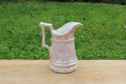 Vintage Small Ceramic Pottery Ironstone Pitcher Vase with Pink Splatter Splash Paint - Loom Vintage