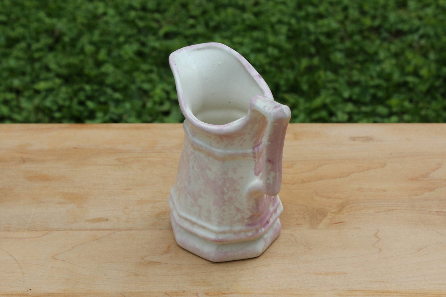Vintage Small Ceramic Pottery Ironstone Pitcher Vase with Pink Splatter Splash Paint - Loom Vintage