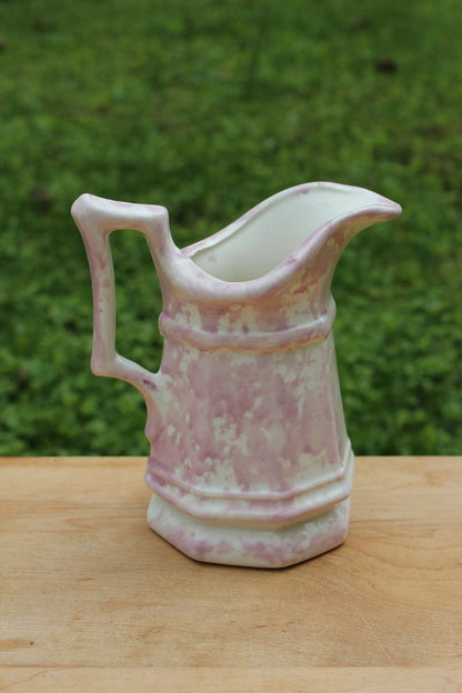 Vintage Small Ceramic Pottery Ironstone Pitcher Vase with Pink Splatter Splash Paint - Loom Vintage