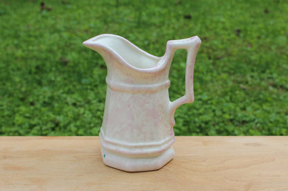 Vintage Small Ceramic Pottery Ironstone Pitcher Vase with Pink Splatter Splash Paint - Loom Vintage