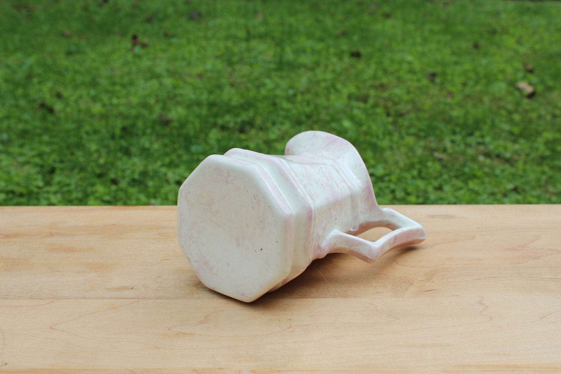 Vintage Small Ceramic Pottery Ironstone Pitcher Vase with Pink Splatter Splash Paint - Loom Vintage