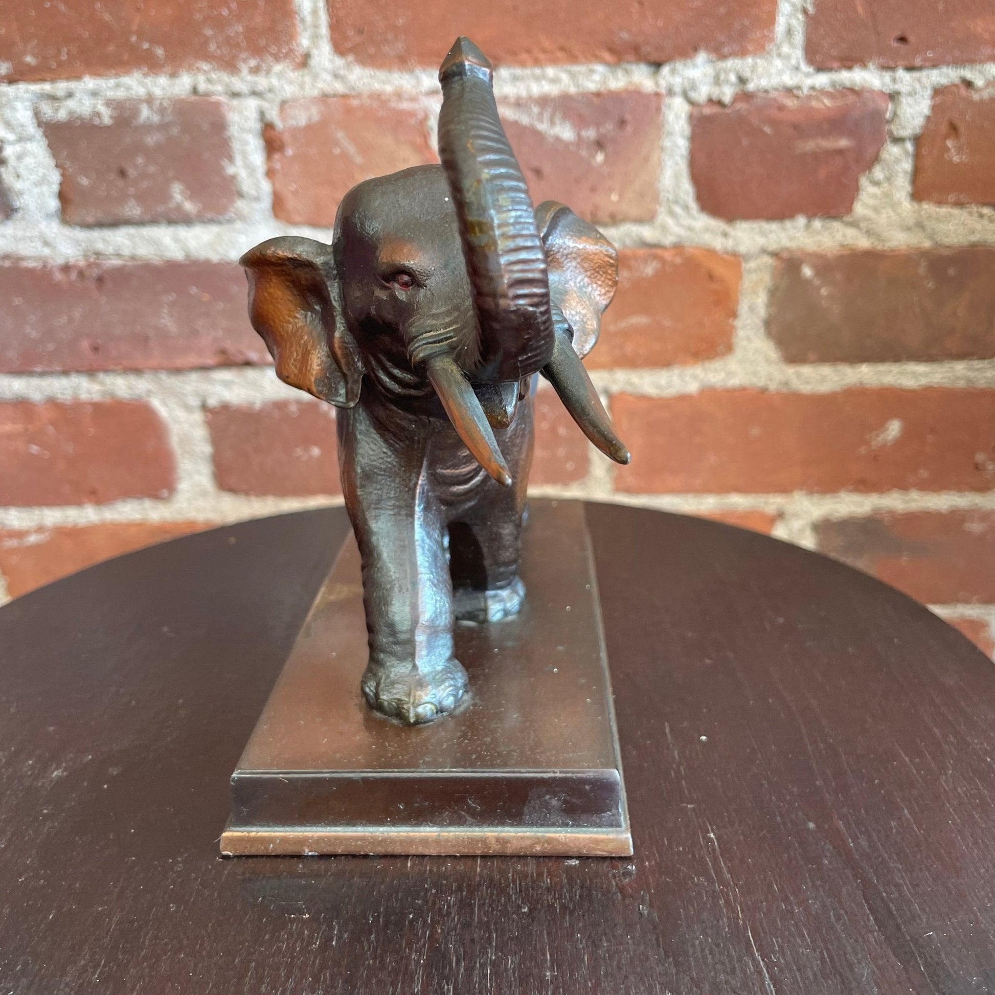 Vintage Solid Bronze Elephant Figurine Bookend – Heavy Metal Animal Sculpture Home Decor - Loom Vintage