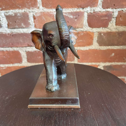 Vintage Solid Bronze Elephant Figurine Bookend – Heavy Metal Animal Sculpture Home Decor - Loom Vintage