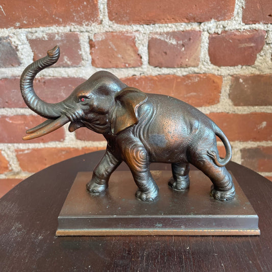 Vintage Solid Bronze Elephant Figurine Bookend – Heavy Metal Animal Sculpture Home Decor - Loom Vintage