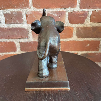 Vintage Solid Bronze Elephant Figurine Bookend – Heavy Metal Animal Sculpture Home Decor - Loom Vintage