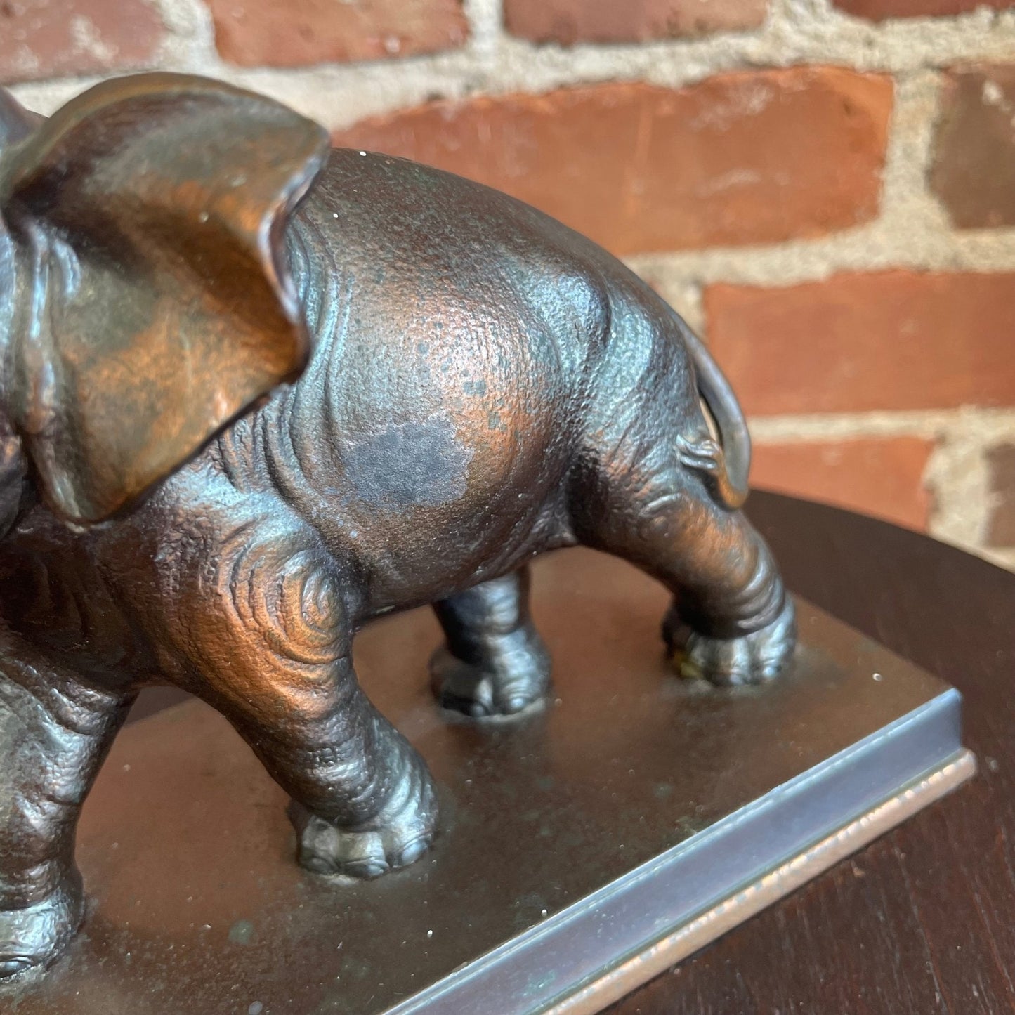 Vintage Solid Bronze Elephant Figurine Bookend – Heavy Metal Animal Sculpture Home Decor - Loom Vintage