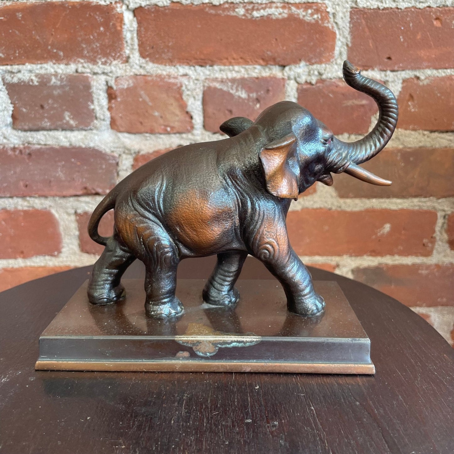Vintage Solid Bronze Elephant Figurine Bookend – Heavy Metal Animal Sculpture Home Decor - Loom Vintage