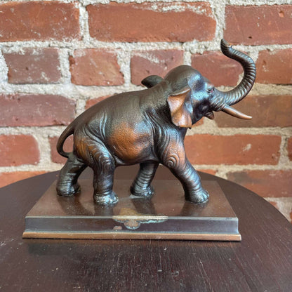 Vintage Solid Bronze Elephant Figurine Bookend – Heavy Metal Animal Sculpture Home Decor - Loom Vintage