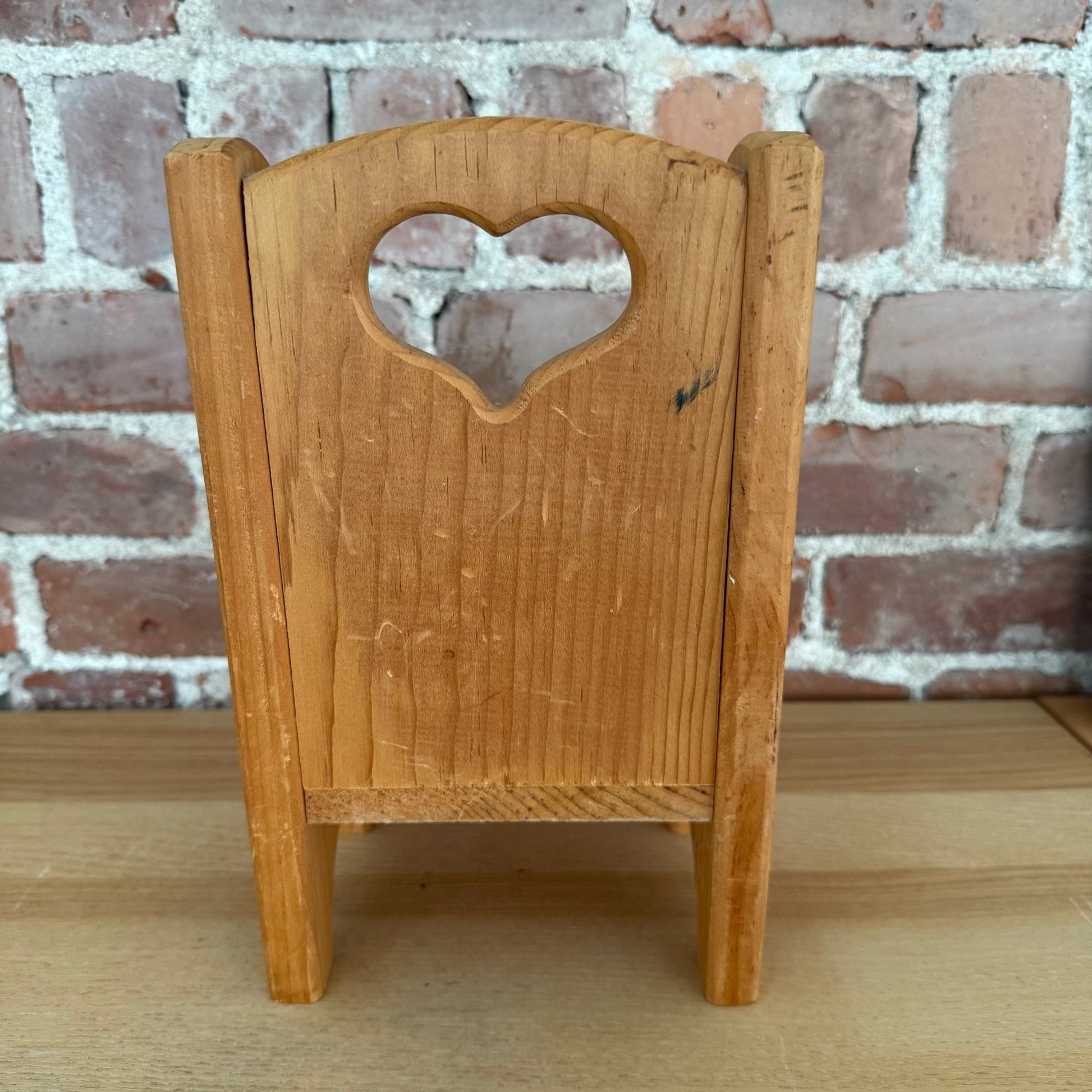 Vintage Solid Wood Heart Cutout Mini Chair Shelf Sitter - Loom Vintage