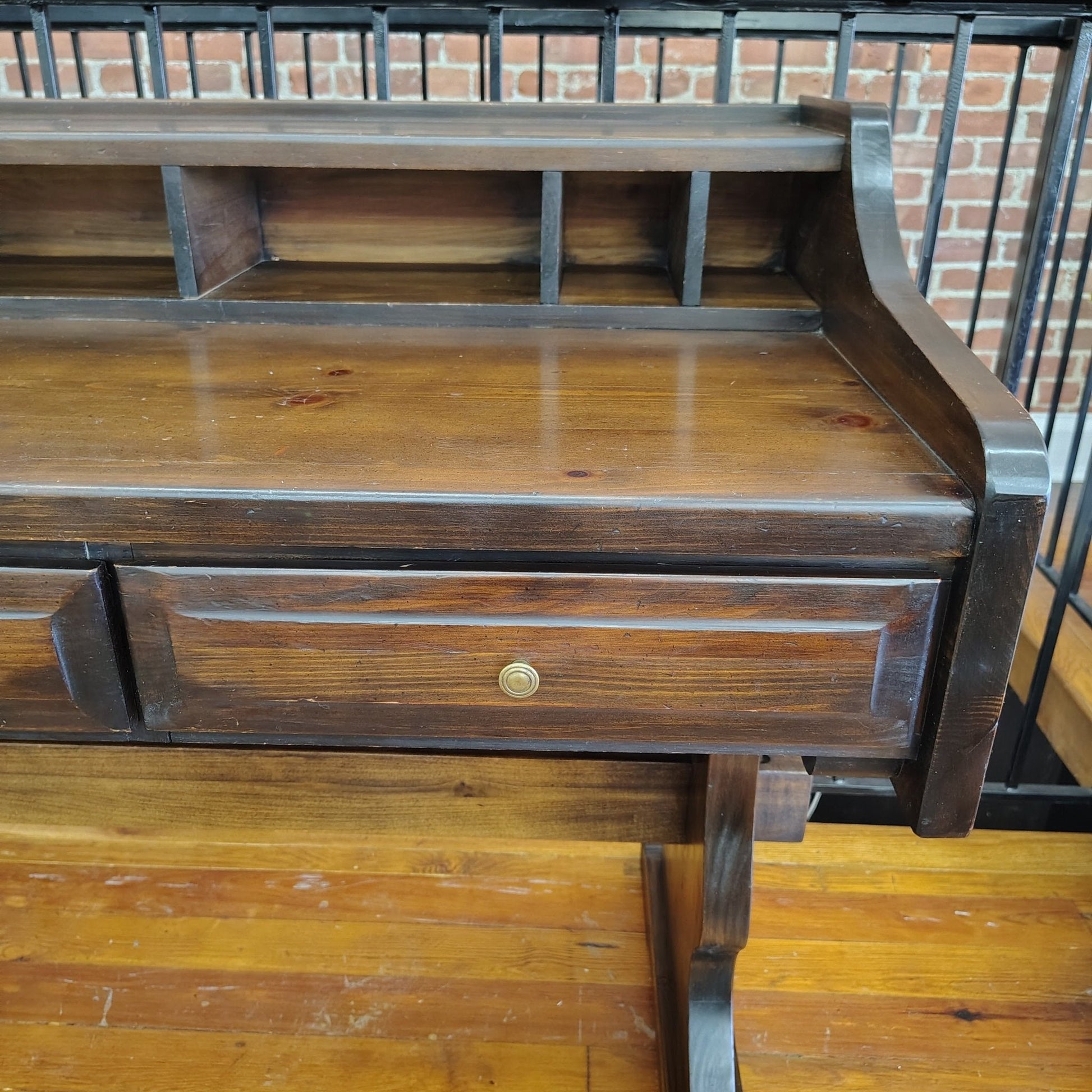 Vintage Solid Wood Writing Desk / Console Table – Dark Walnut - Loom Vintage
