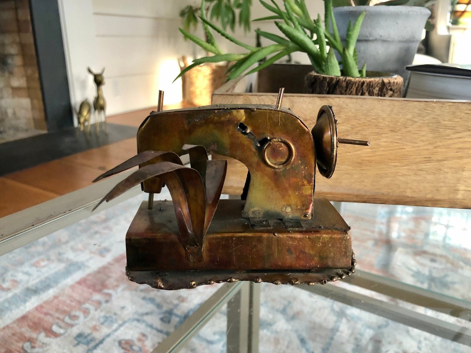 Vintage Steam Punk Art, Copper/Tin Sewing Machine - Loom Vintage