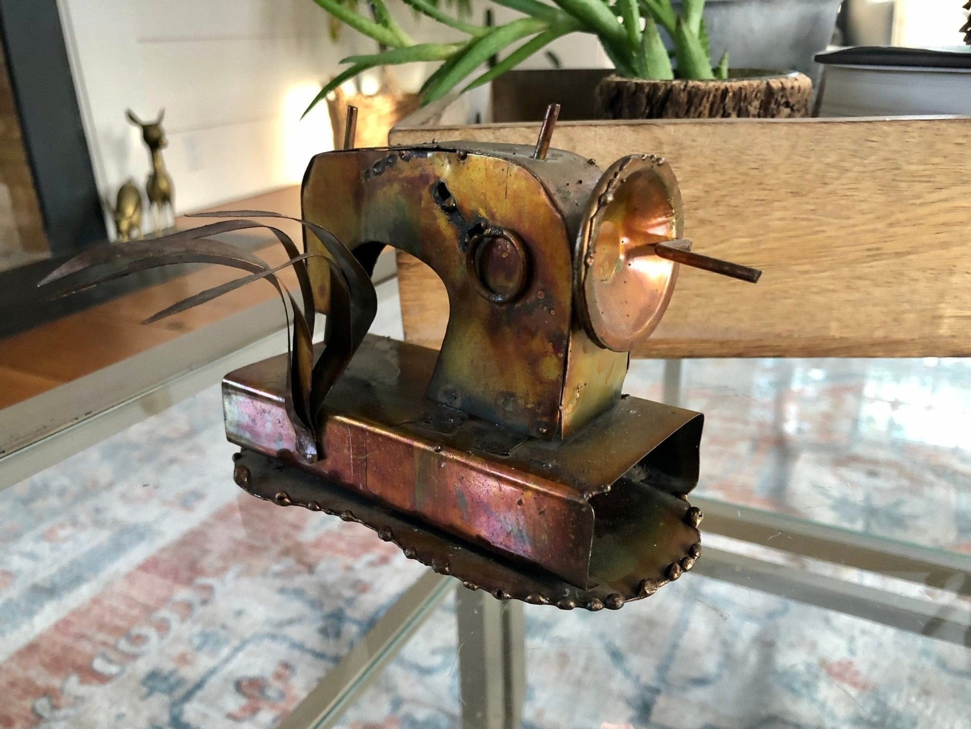 Vintage Steam Punk Art, Copper/Tin Sewing Machine - Loom Vintage