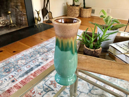 Vintage Studio Pottery Large Vase, Mid Century Pottery, Earthtones, Retro, Drip Glaze - Loom Vintage