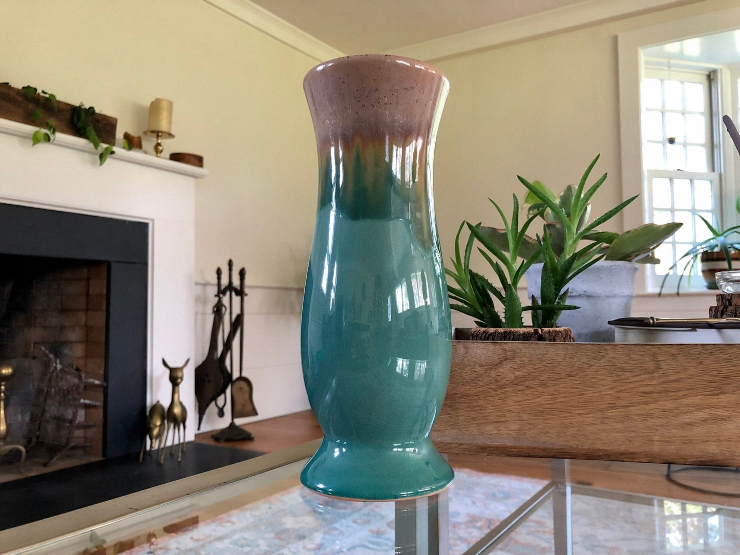 Vintage Studio Pottery Large Vase, Mid Century Pottery, Earthtones, Retro, Drip Glaze - Loom Vintage