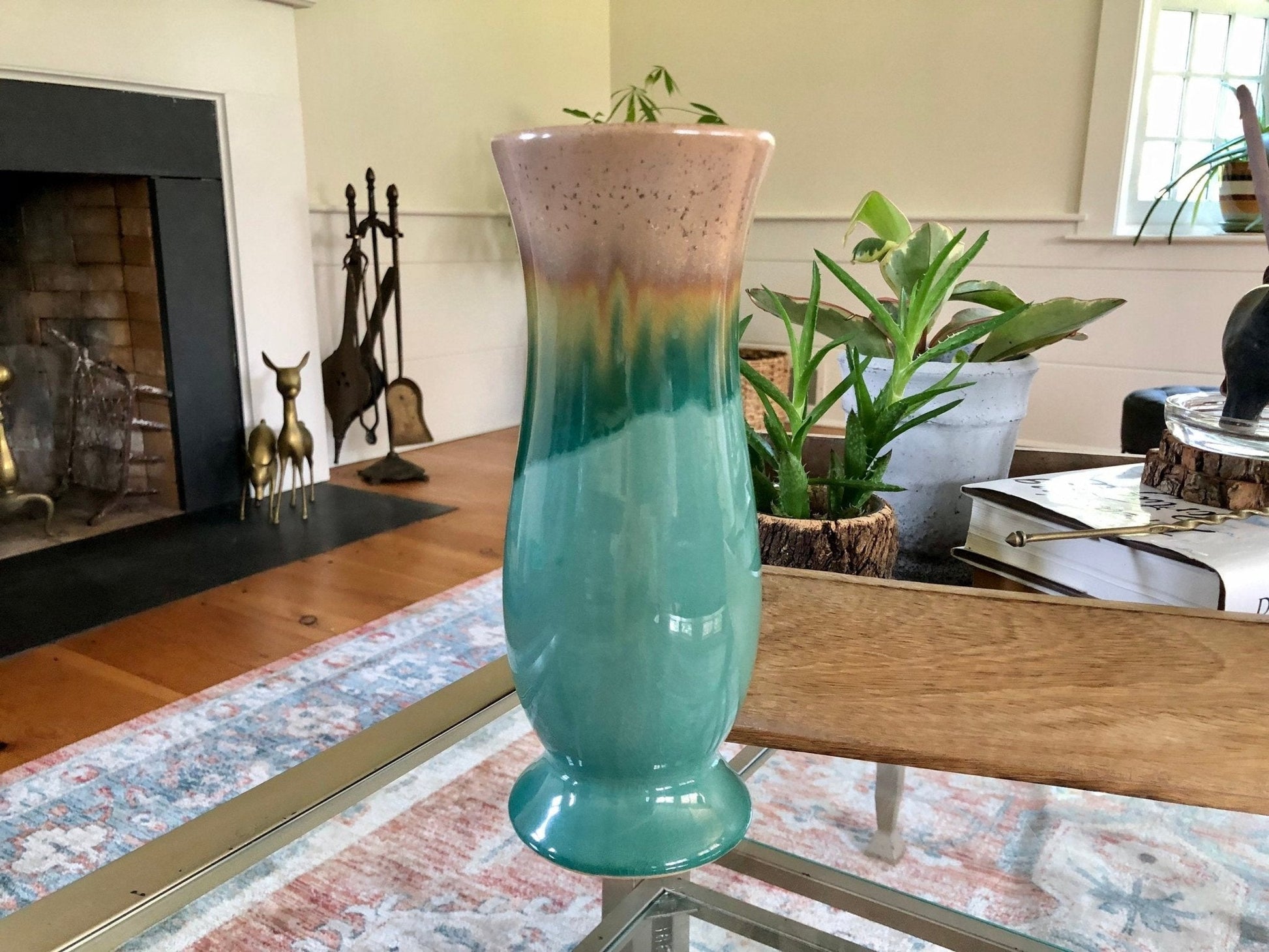 Vintage Studio Pottery Large Vase, Mid Century Pottery, Earthtones, Retro, Drip Glaze - Loom Vintage