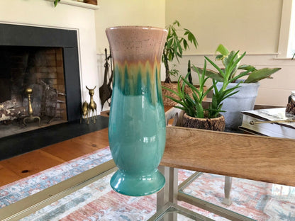 Vintage Studio Pottery Large Vase, Mid Century Pottery, Earthtones, Retro, Drip Glaze - Loom Vintage