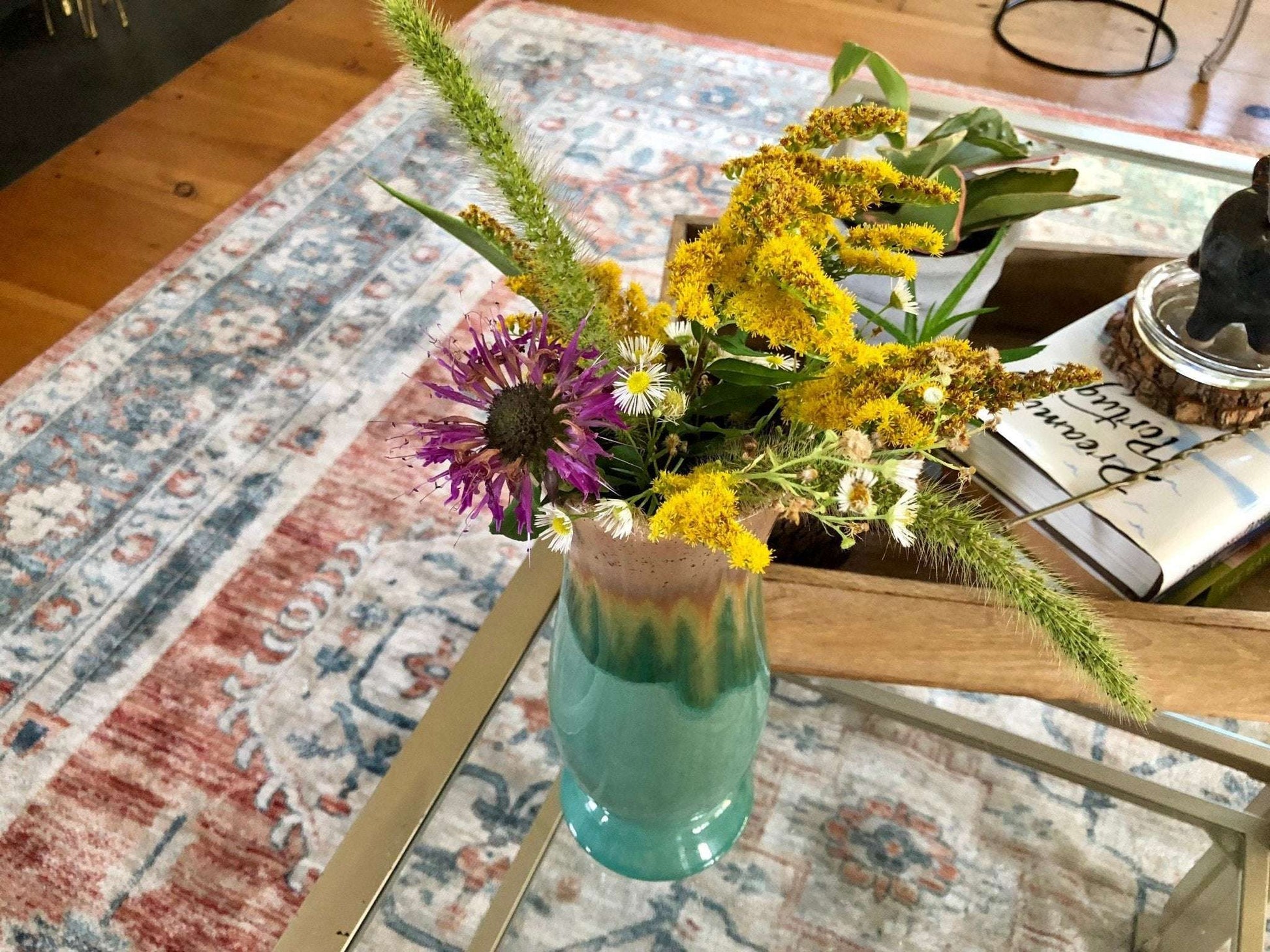 Vintage Studio Pottery Large Vase, Mid Century Pottery, Earthtones, Retro, Drip Glaze - Loom Vintage