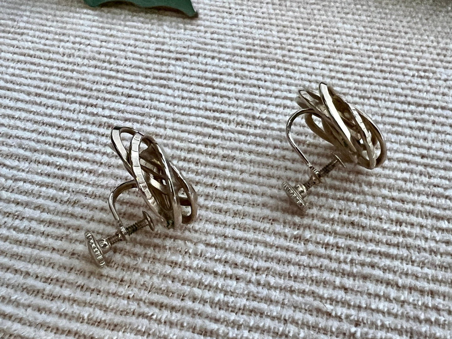 Vintage Swirl Design Costume Earrings, Screw Back Gold Braided Jewelry, Knotted, Woven Earrings - Loom Vintage