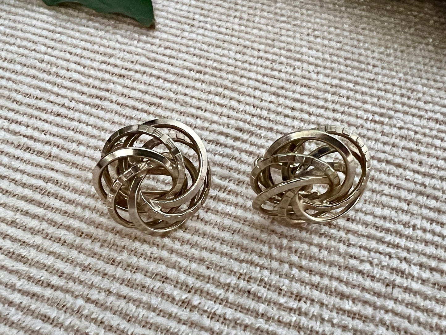 Vintage Swirl Design Costume Earrings, Screw Back Gold Braided Jewelry, Knotted, Woven Earrings - Loom Vintage
