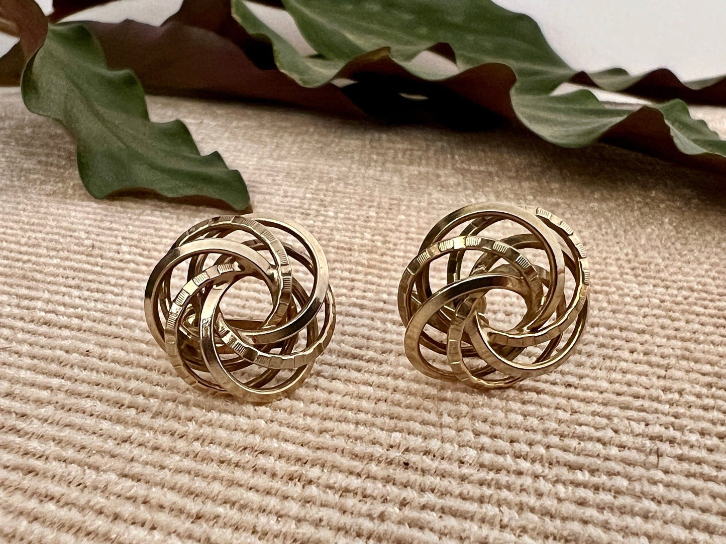 Vintage Swirl Design Costume Earrings, Screw Back Gold Braided Jewelry, Knotted, Woven Earrings - Loom Vintage