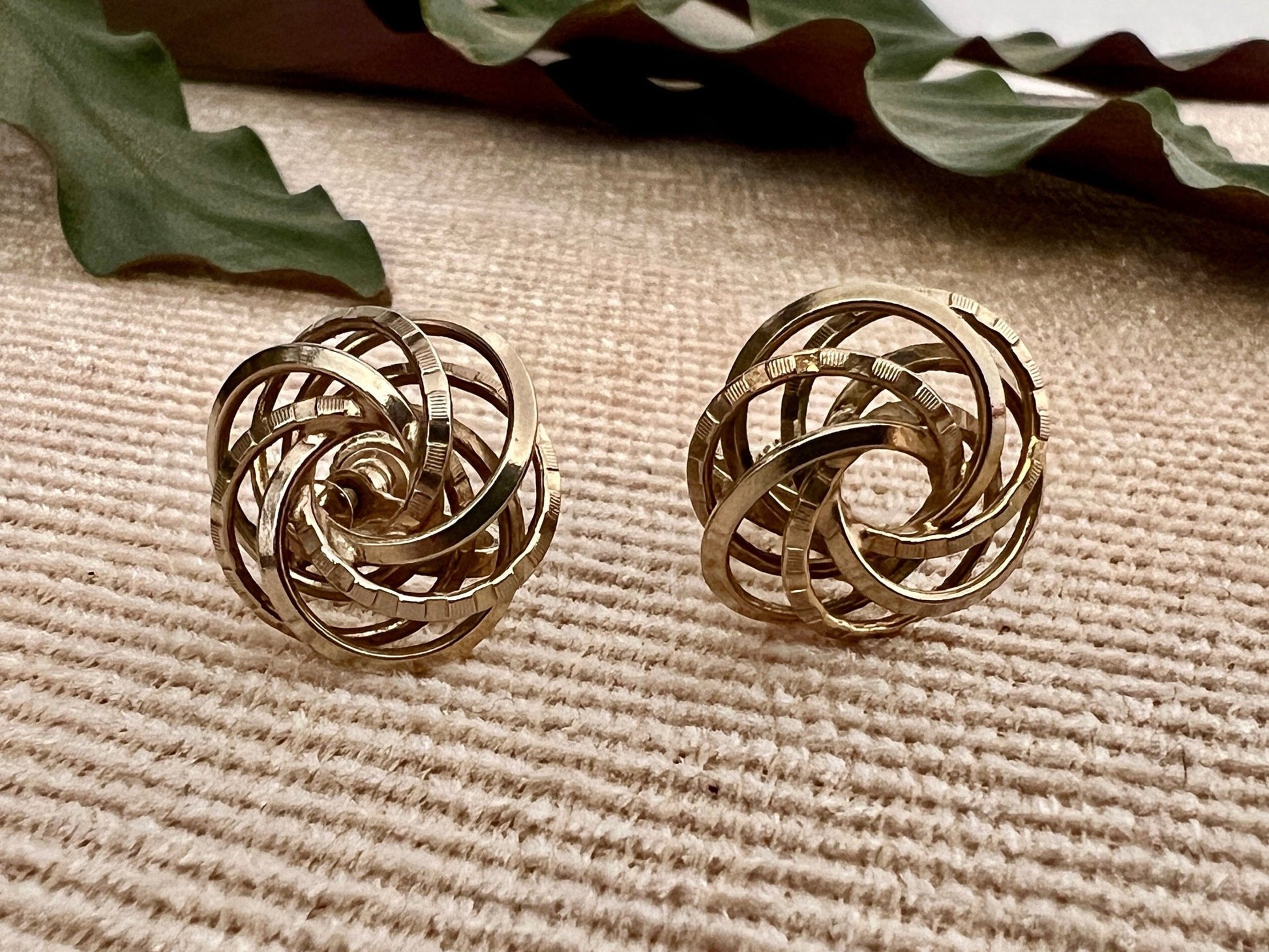 Vintage Swirl Design Costume Earrings, Screw Back Gold Braided Jewelry, Knotted, Woven Earrings - Loom Vintage