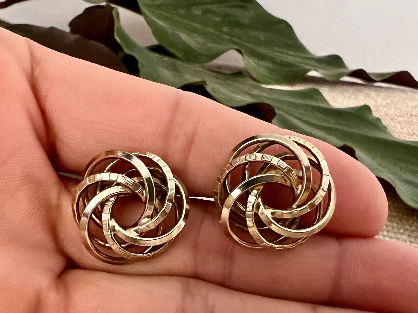 Vintage Swirl Design Costume Earrings, Screw Back Gold Braided Jewelry, Knotted, Woven Earrings - Loom Vintage