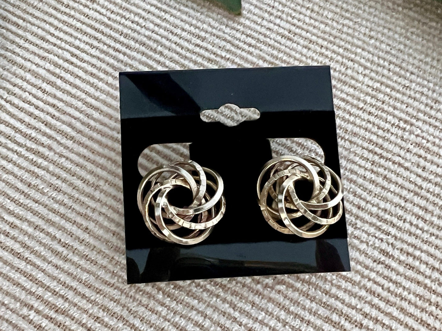 Vintage Swirl Design Costume Earrings, Screw Back Gold Braided Jewelry, Knotted, Woven Earrings - Loom Vintage