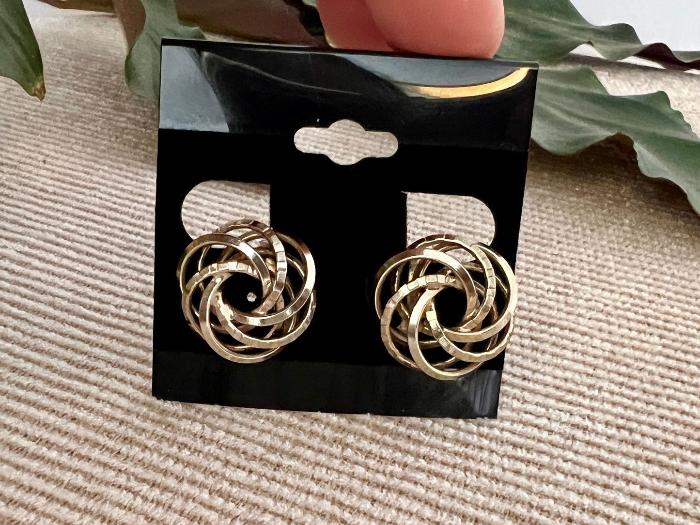 Vintage Swirl Design Costume Earrings, Screw Back Gold Braided Jewelry, Knotted, Woven Earrings - Loom Vintage