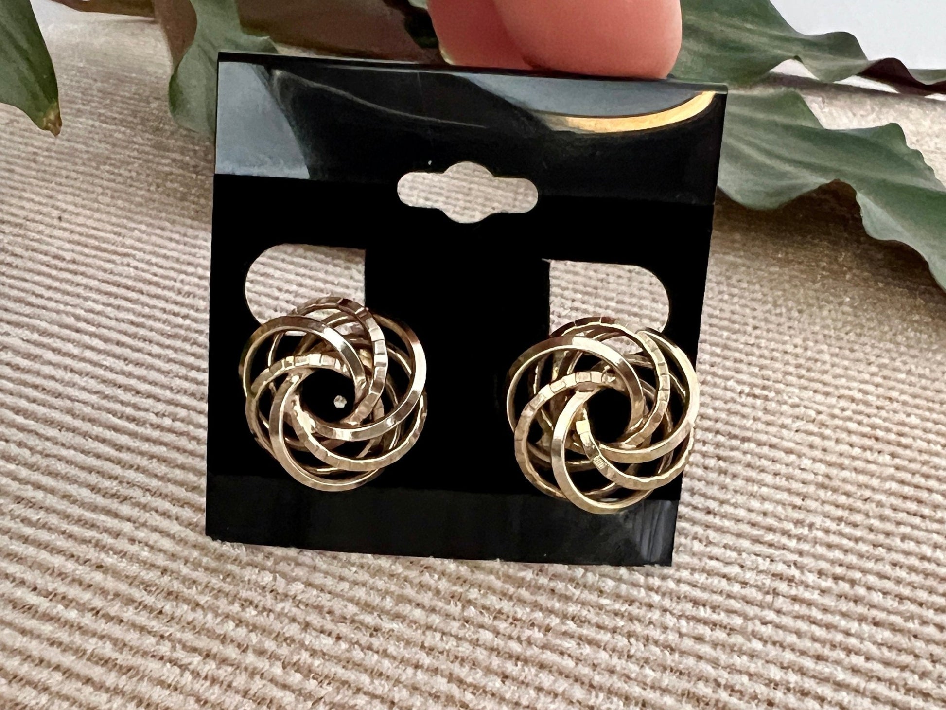 Vintage Swirl Design Costume Earrings, Screw Back Gold Braided Jewelry, Knotted, Woven Earrings - Loom Vintage