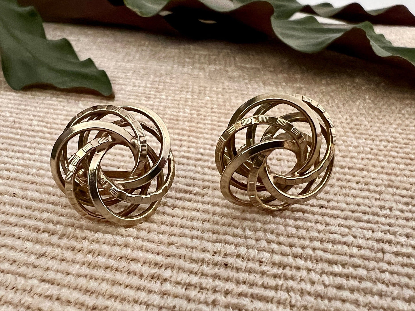 Vintage Swirl Design Costume Earrings, Screw Back Gold Braided Jewelry, Knotted, Woven Earrings - Loom Vintage