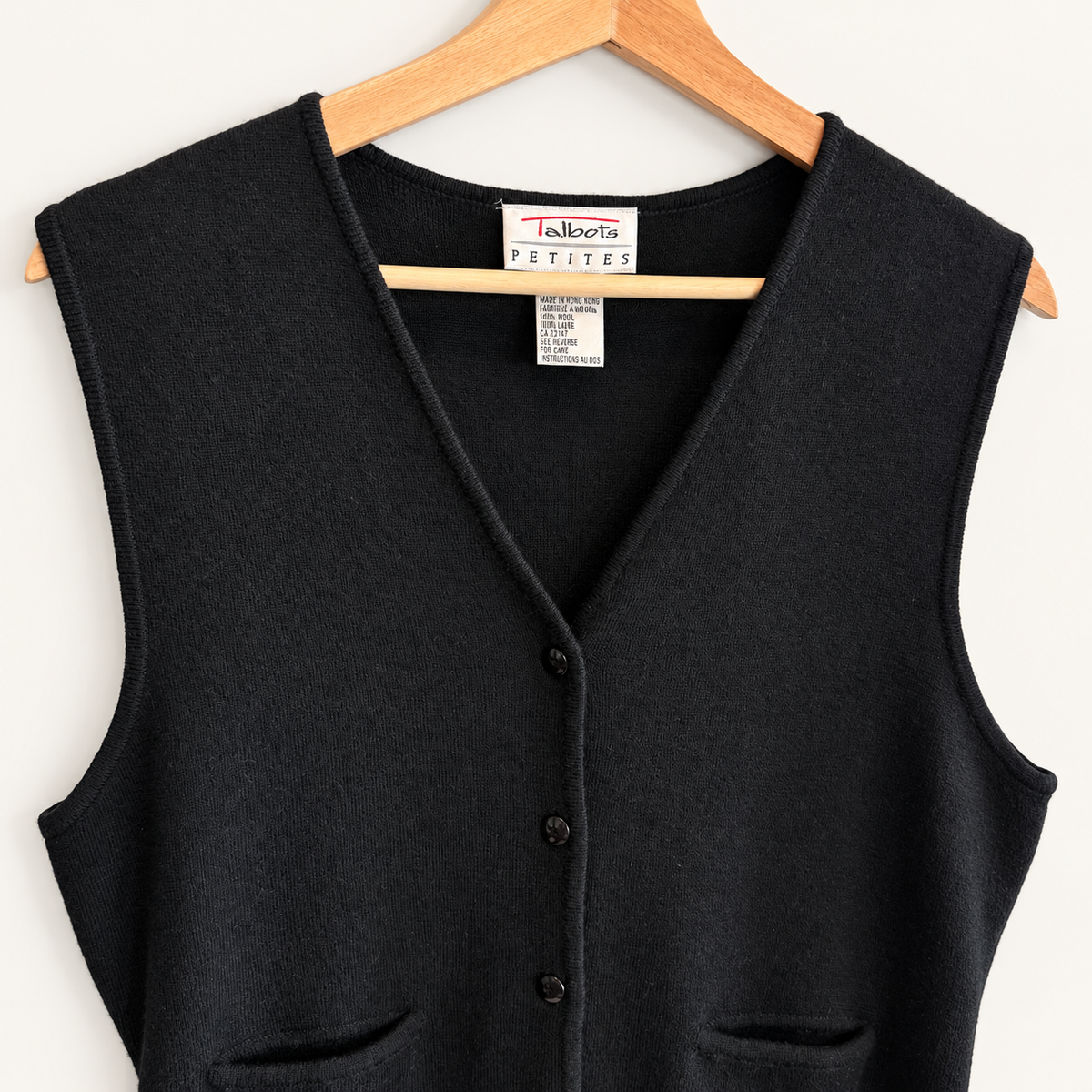 Vintage Talbots black merino wool sweater vest, photo 2 of 5