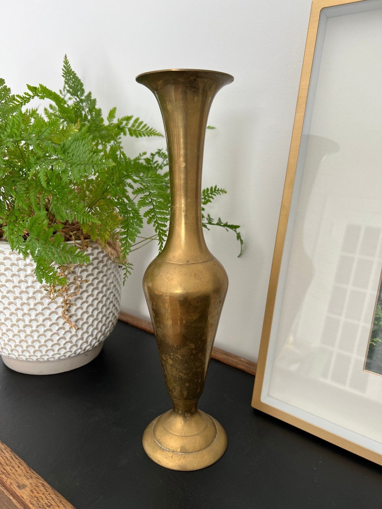 Vintage Tall Brass Vase, Gold, Elegant & Traditional Vase, Bohemian - Loom Vintage