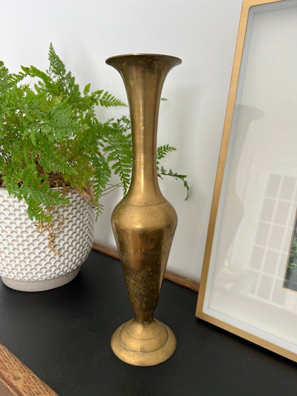 Vintage Tall Brass Vase, Gold, Elegant & Traditional Vase, Bohemian - Loom Vintage