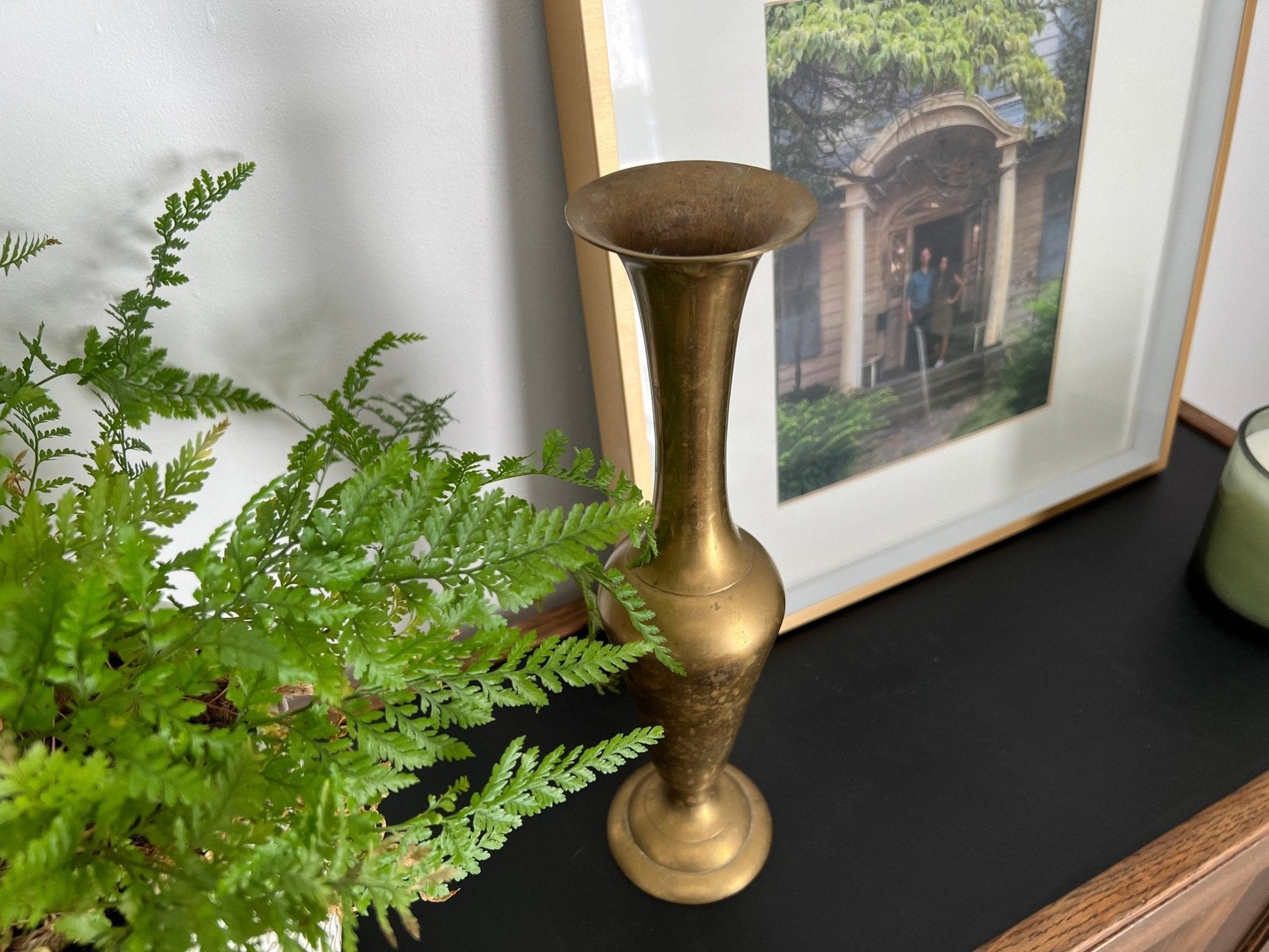 Vintage Tall Brass Vase, Gold, Elegant & Traditional Vase, Bohemian - Loom Vintage